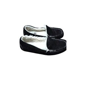 Koolaburra By UGG Women's Black Suede Moccasin Slippers White Faux Fur Size 8W